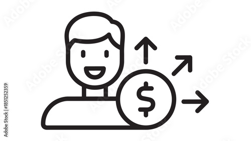 Happy person receiving money linear icon design on transparent background silhouette