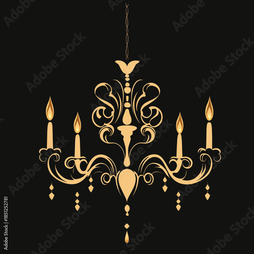 Elegant golden chandelier with ornate design and candles
