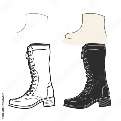 Detailed illustration of stylish combat boots design
