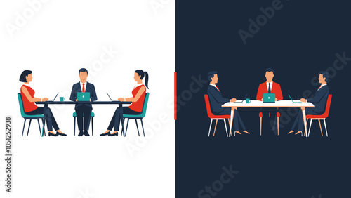 Business meeting with professionals using laptops for corporate discussion