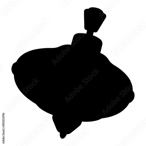 Silhouette of a classic wooden spinning top toy isolated on a white background for childhood memories