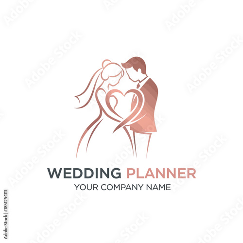 Elegant couple embracing in wedding planning logo