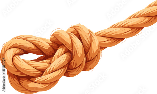 Rope knot illustration isolated on white background, nautical and decorative rope element clipart