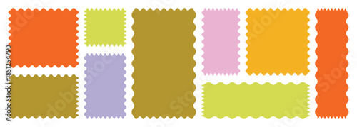 Postage stamp borders set vector. wavy edge frame or shape. Set of frames in shape of squares and zigzag edges