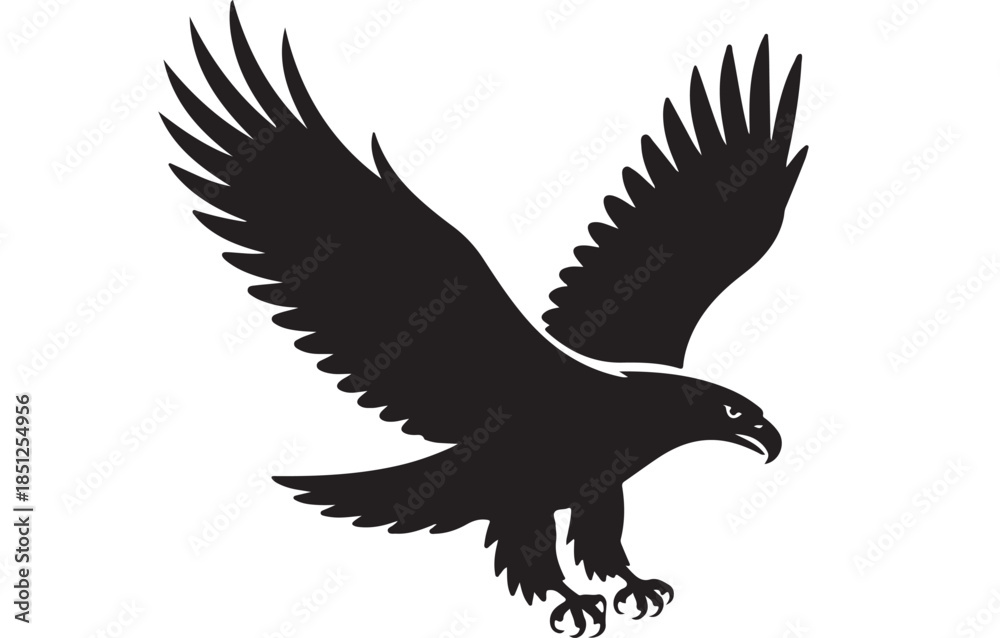 Obraz premium Eagle Silhouette in Dynamic Flight with Dramatic Shadows on White Background for Wildlife Logo