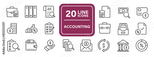 Accounting and finance line icons set vector design