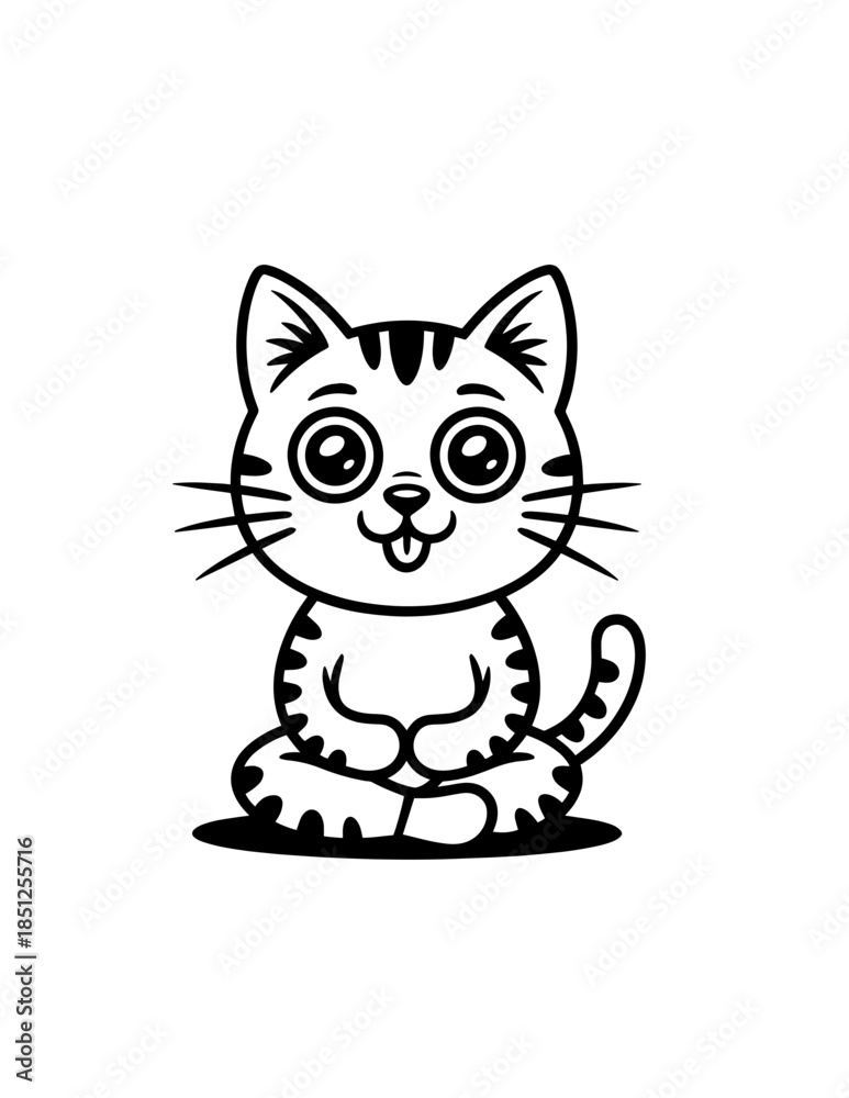 Obraz premium Zen Meditating Cats: Cartoon Doodle Outline Seamless Vector Pattern, Background of Cats in Yoga Pose, Namaste Vibes for Serenity 
