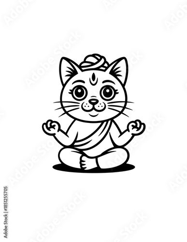 Zen Meditating Cats: Cartoon Doodle Outline Seamless Vector Pattern, Background of Cats in Yoga Pose, Namaste Vibes for Serenity
