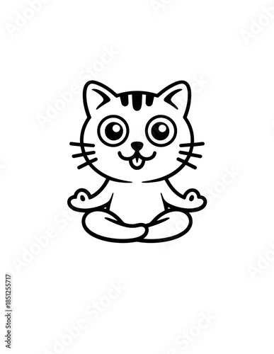 Zen Meditating Cats: Cartoon Doodle Outline Seamless Vector Pattern, Background of Cats in Yoga Pose, Namaste Vibes for Serenity
