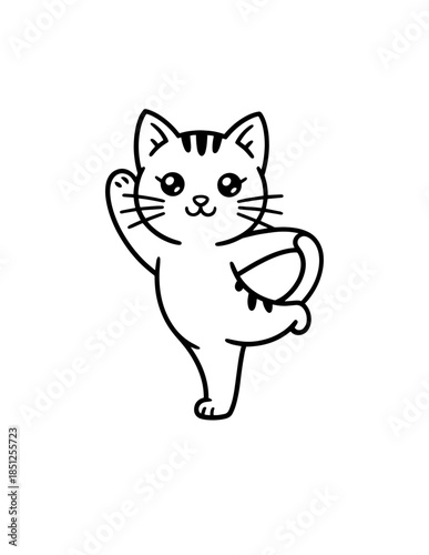 Zen Meditating Cats: Cartoon Doodle Outline Seamless Vector Pattern, Background of Cats in Yoga Pose, Namaste Vibes for Serenity
