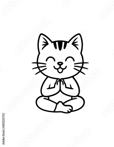 Zen Meditating Cats: Cartoon Doodle Outline Seamless Vector Pattern, Background of Cats in Yoga Pose, Namaste Vibes for Serenity
