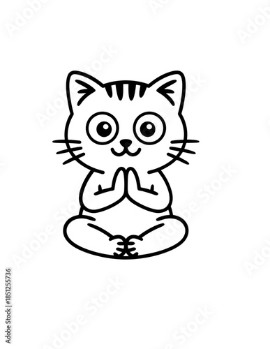 Zen Meditating Cats: Cartoon Doodle Outline Seamless Vector Pattern, Background of Cats in Yoga Pose, Namaste Vibes for Serenity
