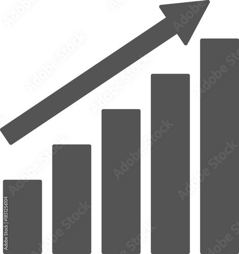 Growing bar graph icon with arrow going up. Financial success and profit growth symbol. Business development and progress chart. Market trend and data analysis vector illustration. Isolated vector
