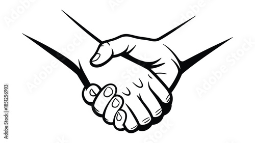 Stylized Black and White Illustration of Two Hands Shaking in Agreement or Partnership handshake shaking hands