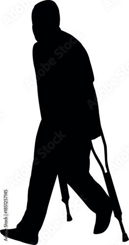 an old handicapped man walking body silhouette vector