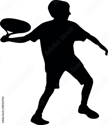 a boy playing tennis, silhouette vector