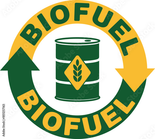 Biofuel Sustainable Energy Icon with Green Oil Barrel and Recycling Arrows