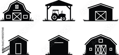 Six Tanker Truck Silhouettes in Two Row Grid, Cylindrical Tank Trailers, Transportation Logistics, Fuel Delivery, Industrial Freight, Heavy Vehicle Fleet