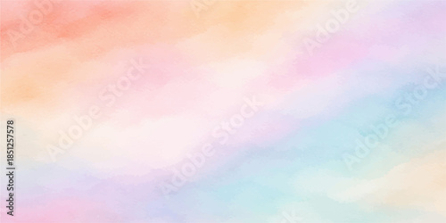 Abstract watercolor background with a colorful pastel rainbow gradient and soft bokeh light patterns creates a bright artistic texture for a vibrant blue and pink wallpaper illustration backdrop