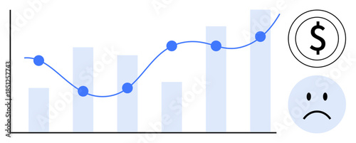 Financial analysis concept. Financial chart displaying growth trends and market fluctuations. Financial tools help businesses monitor progress and identify issues. For investing, reporting, planning