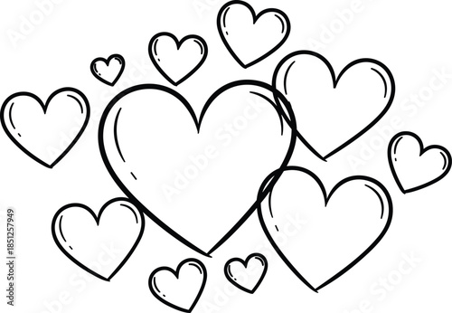 Hand drawn heart illustrations set showing love romance and affection symbols isolated on white background doodle vector art design