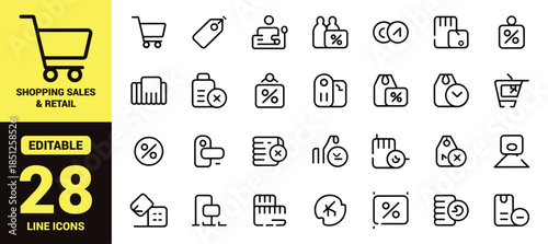 Collection of shopping sales and retail themed line icons in a grid layout