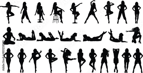 Human activity silhouette, life stage diversity, family aging mobility, black white vector, generational interaction, lifestyle gesture illustration