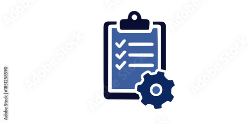 Clipboard with checklist and gear icon for business process management