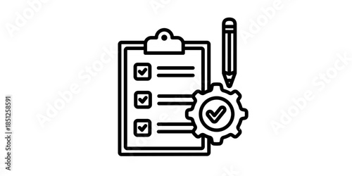 Checklist with gear and pencil for business efficiency