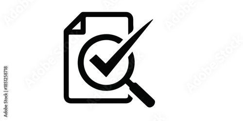 Document verification with magnifying glass and checkmark