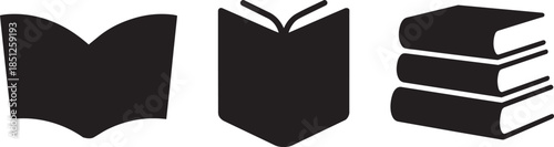 Set of education icons including open books and stacked books for learning and knowledge concept