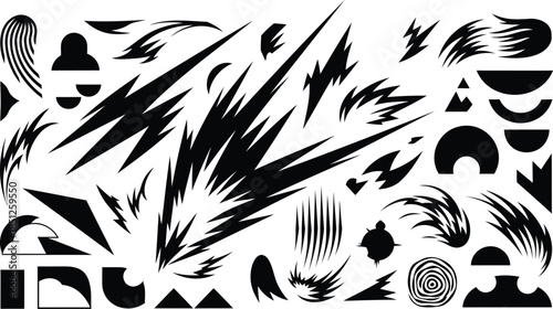 Abstract black and white brush strokes and geometric shapes background