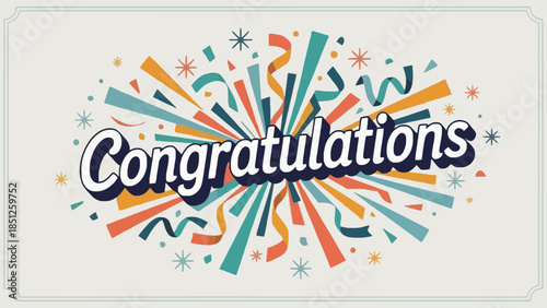 Vibrant Celebration Bursting with Confetti and the Word 'Congratulations' Signifying Achievement and Success