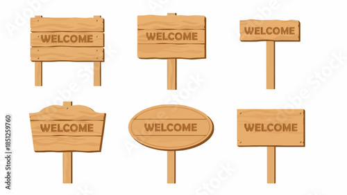 Collection of Wooden Welcome Signs with Different Shapes and Styles