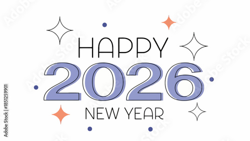 Celebrate the arrival of 2026 with this vibrant and modern happy New Year greeting card illustration. A joyful design perfect for wishing prosperity and success