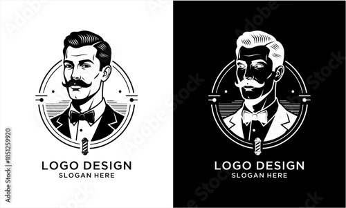 Vintage Gentleman Logo Design with Moustache and Bow Tie.