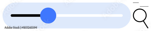 Search bar featuring a blue slider for adjustable input and magnifying glass for initiation. Ideal for customization, search, technology, user settings, interface, control, decision. Simple flat