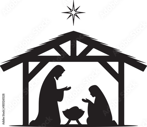 A Simple Silhouette Illustration of the Sacred Nativity Scene