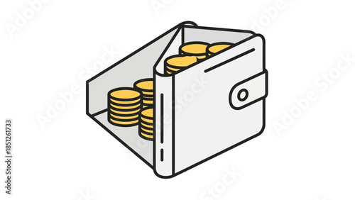 Wallet Full of Wealth: A simple, minimalist illustration of a wallet overflowing with gold coins, representing wealth and savings. 
