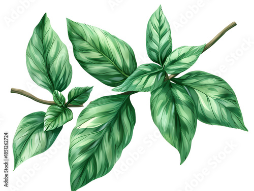 Botanical illustration of vibrant green basil leaves
