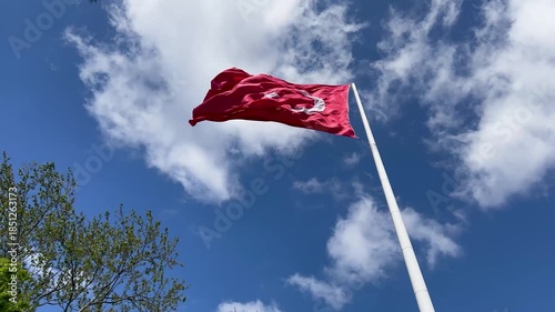 Turkish flag waving in the wind, red and white flag with crescent and star.