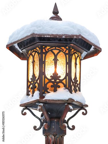 Vintage Snowy Street Lantern with Warm Glow