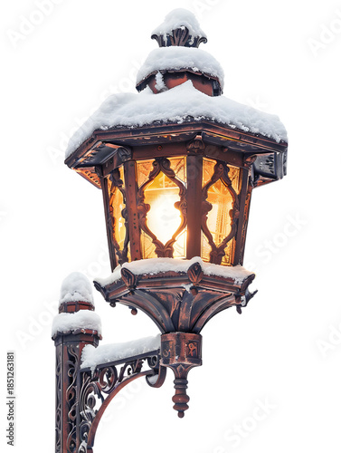 Close-Up of Vintage Lantern Covered in Snow