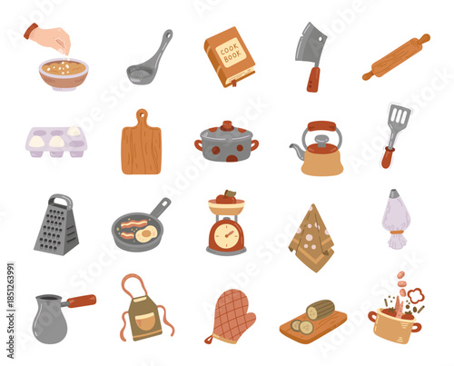 Cooking set in scandinavian style for kitchen tools supporting home food preparation and crafting projects suitable learning daily practices equipment selection activities