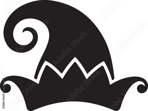 Whimsical Black Silhouette of a Jester Hat with a Curly Peak