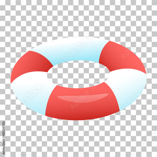 A red and white lifebuoy floating, ready for water safety and rescue operations.