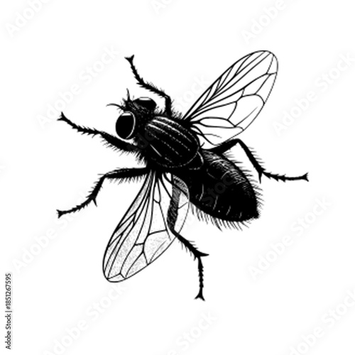 A clean black silhouette of a fly