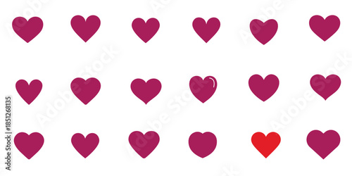 Minimalist pink heart grid pattern on white background for February 14th Valentine, geometric linear composition with simple romantic stripes, basic love element for Galentine wedding celebration.