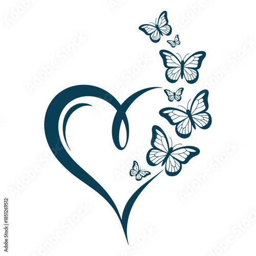 Butterfly Heart Line Art Illustration