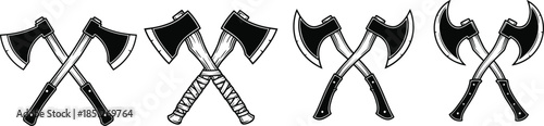 The image is a monochrome illustration featuring four distinct pairs of crossed axes.